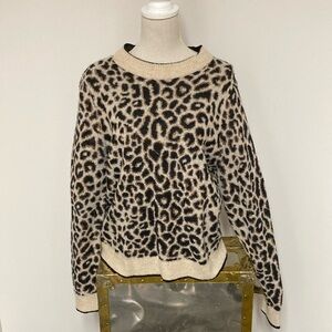Veronica Beard Cream & Black Leopard-Print Crewneck Sweater